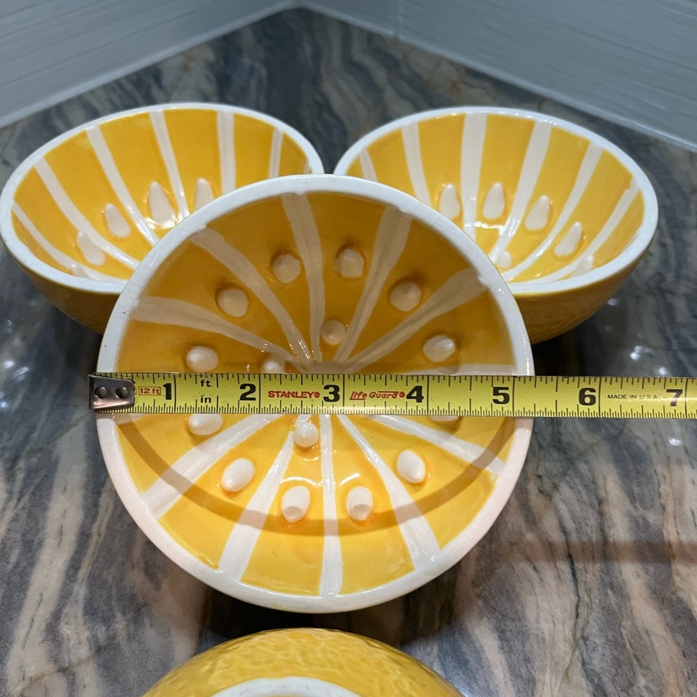 Set of 4 HAMMOND GROVES Citrus Textured Fruit GRAPEFRUIT BOWL Teeth Yellow - Picture 4 of 8